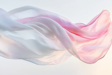 Colorful silk fabric flowing gracefully in the air with a soft pastel gradient effect against a light background