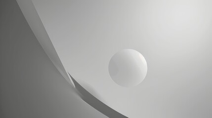 Minimalist abstract composition featuring a white sphere near intersecting gray curves, creating a serene and modern aesthetic