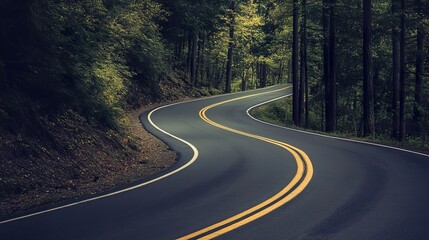 Fototapeta premium Winding Road Through Lush Forest: A Scenic Drive