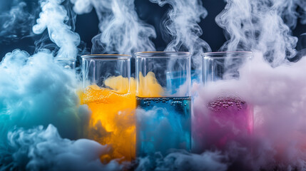 Chemical reactions in glass beakers