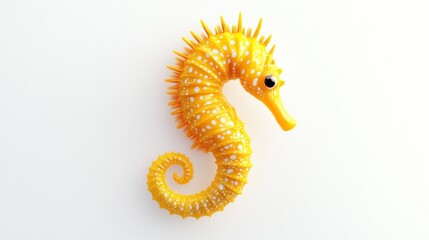 Fototapeta premium Yellow seahorse with white spots on white background.
