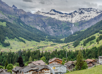 Fototapeta premium Adelboden town and valley from Daudenfells, Switzerland