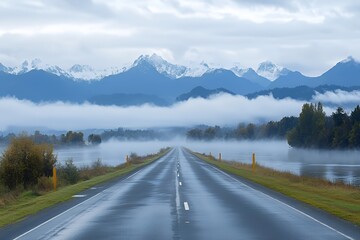 Scenic Highway Winding Through Misty Mountains