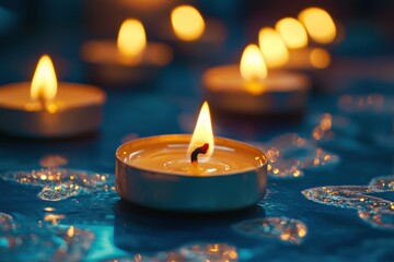 Flickering candles create a warm and serene ambiance during an evening gathering