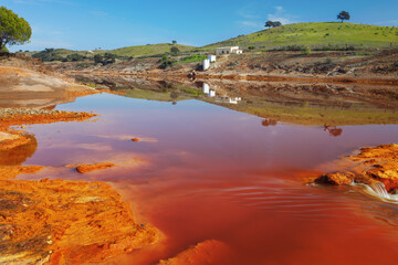 Death and desolation in the Tinto river, Huelva. As a possible result of the mining, Tinto river is...