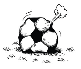 deflated soccer ball hand drawn sketcch vector illustration