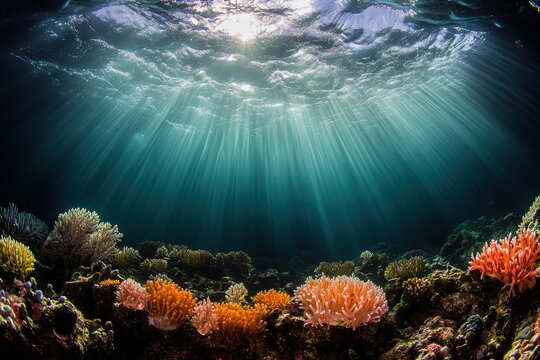 Beautiful underwater scene with a variety of colorful coral and sea life