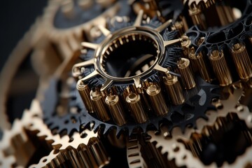 Intricate design of golden clock gears showcasing the beauty of craftsmanship and engineering in a close-up view