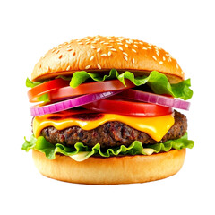 Delicious hamburger isolated on transparent background