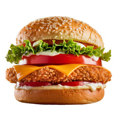 Delicious chicken burger isolated on transparent background
