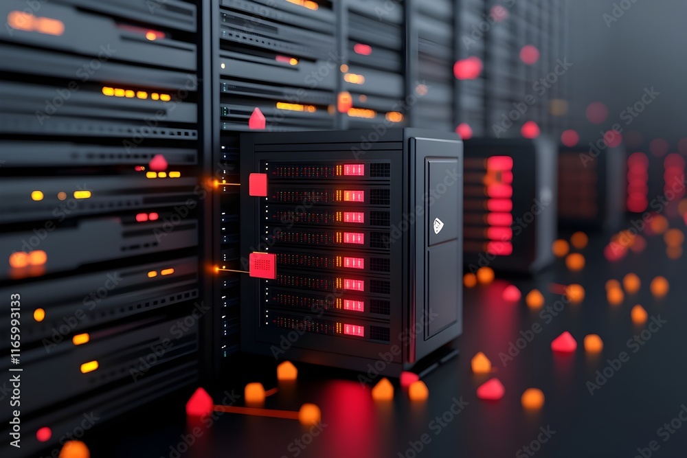 Poster subterranean digital archives towering server racks glowing data storage arrays and cryptographic ke