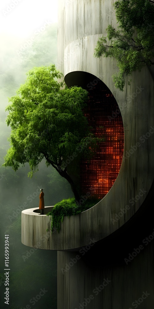Poster visionary digital oasis with intricate data structures and generative patterns in a pioneering techn