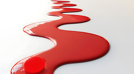 Multiple red clay paths converging into a single bright red circle on a smooth white surface, each path symbolizing a unique journey. The design represents diversity blending into red and white paint