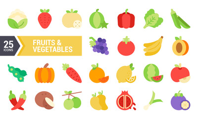 25 Flat Icons of Fruits and Vegetables for Your Design Projects.