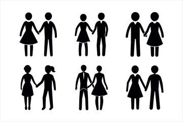 Couple holding hand silhouette icon design