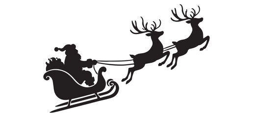 Santa Claus Reindeer Sleigh Silhouette Christmas Vector Illustration