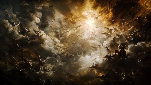 Baroque Triumph of Good Over Evil with Dramatic Lighting and Dynamic Composition