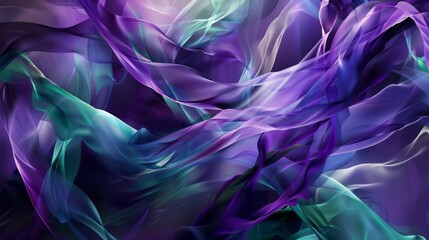 Fototapeta premium Flowing lines in shades of purple and green create a vibrant and dynamic abstract design, suitable for wallpapers or backgrounds