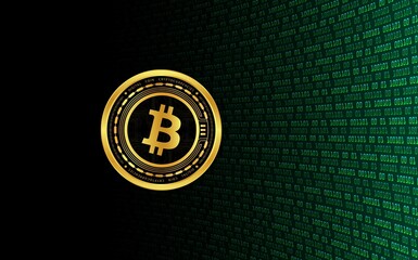 images of the bitcoin-btc logo on a digital background. 3d illustrations.