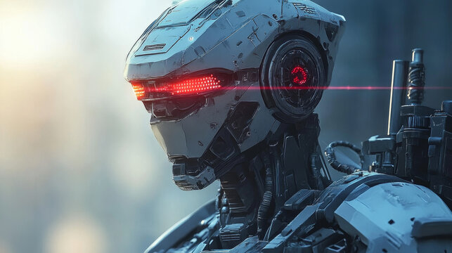 Artificial intelligence robot soldier, cartoon vector illustration isolated on background. Development of robots