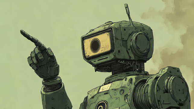 Artificial intelligence robot soldier, cartoon vector illustration isolated on background. Development of robots