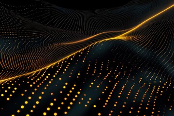 Golden waves of light flow through a dark digital landscape creating a mesmerizing abstract pattern