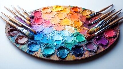 Obraz premium Paintbrushes and colorful paint palette.