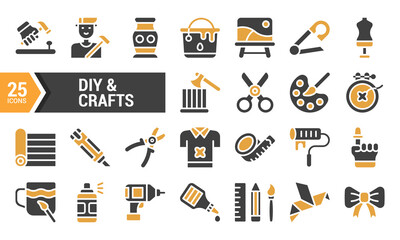 25 DIY and Crafts Glyph Icons in Two Colors.