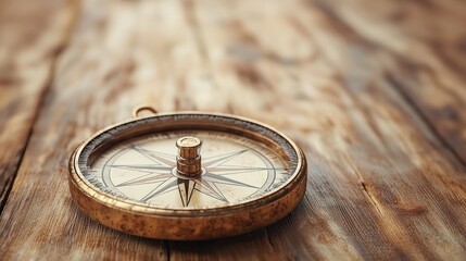 Antique Compass on Wooden Surface: A Symbol of Exploration and Direction