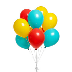 A bundle of colorful helium balloons tied together. png isolated background. transparent background.