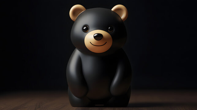 A cute black bear figurine with a smiling face.