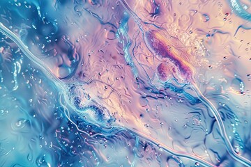 Fototapeta premium Colorful microscope shot of spermatogenesis stages, cellular details, scientific accuracy 