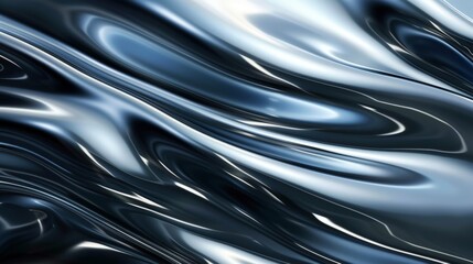 Smooth metallic liquid surface forming a wavy pattern, ideal for a modern and abstract wallpaper