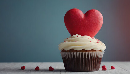 valentine's day cupcake with a red heart decorated on top