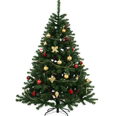 A freshly cut Christmas tree with ornaments. png isolated background. transparent background.