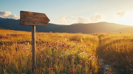 Scenic Directional Sign in Flowering Meadow