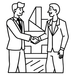 Manager And Worker Hand Shaking Simple Line Drawing Illustration