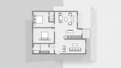 Detailed floor plan design modern apartment architecture blueprint minimalist style top view