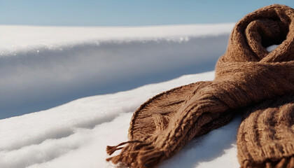 brown knitted scarf laying on the snow