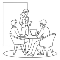 Corporate professional in a meeting Simple Outline Illustration