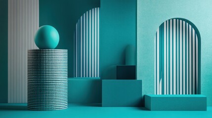 Obraz premium A stylized composition featuring geometric shapes and textures in a teal color palette.