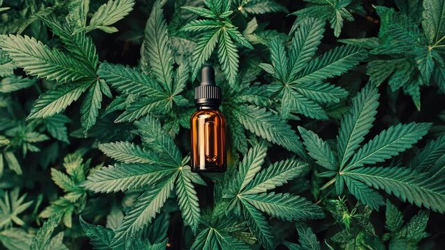 Cannabis essential oil in a bottle. Selective focus. Nature.