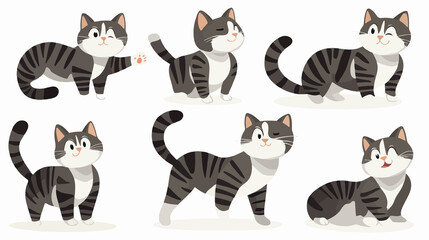 Adorable Cat Cartoon Illustration Showing Different Poses Wide Angle