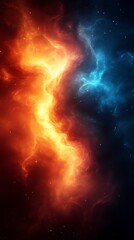 Naklejka premium Fiery and Icy Cosmic Nebula Swirling Together in Space