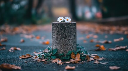 Simple Stone Post Surrounded by Nature