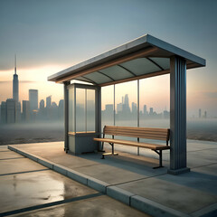 Modern city bus stop at dawn.
