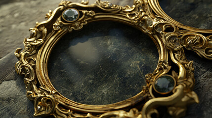 Vintage square golden frames for rpg game ui banners and elements. Vector cartoon set of empty fantasy golden borders in medieval style with gems isolated on background