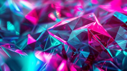 Pink and turquoise crystal polygons are forming a dynamic and vibrant abstract background, ideal for wallpapers, presentations, or digital art projects