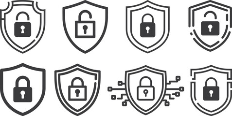 Minimalistic Cybersecurity Shield Icon with Lock - Modern Line Art Design