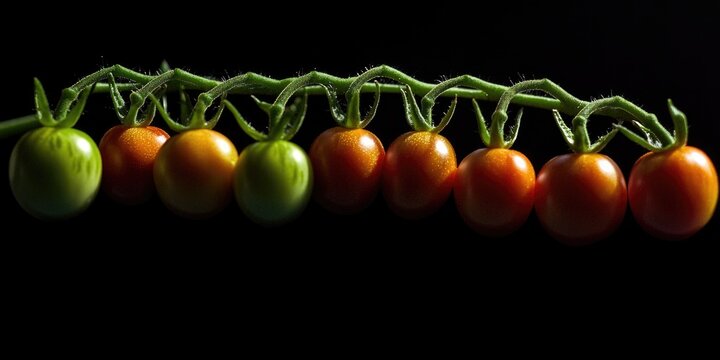 Fresh cherry tomatoes growing on a green vine